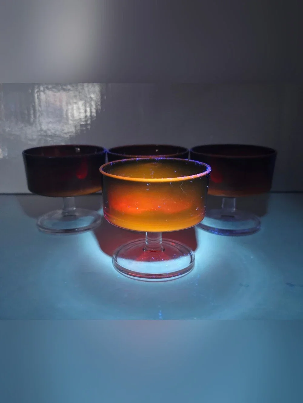 Cadmium Luminarc Cavalier Glass Set of 4 Vintage Ruby Red UV Glow Glassware
